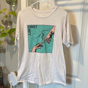 Obey White and Teal Graphic Tee